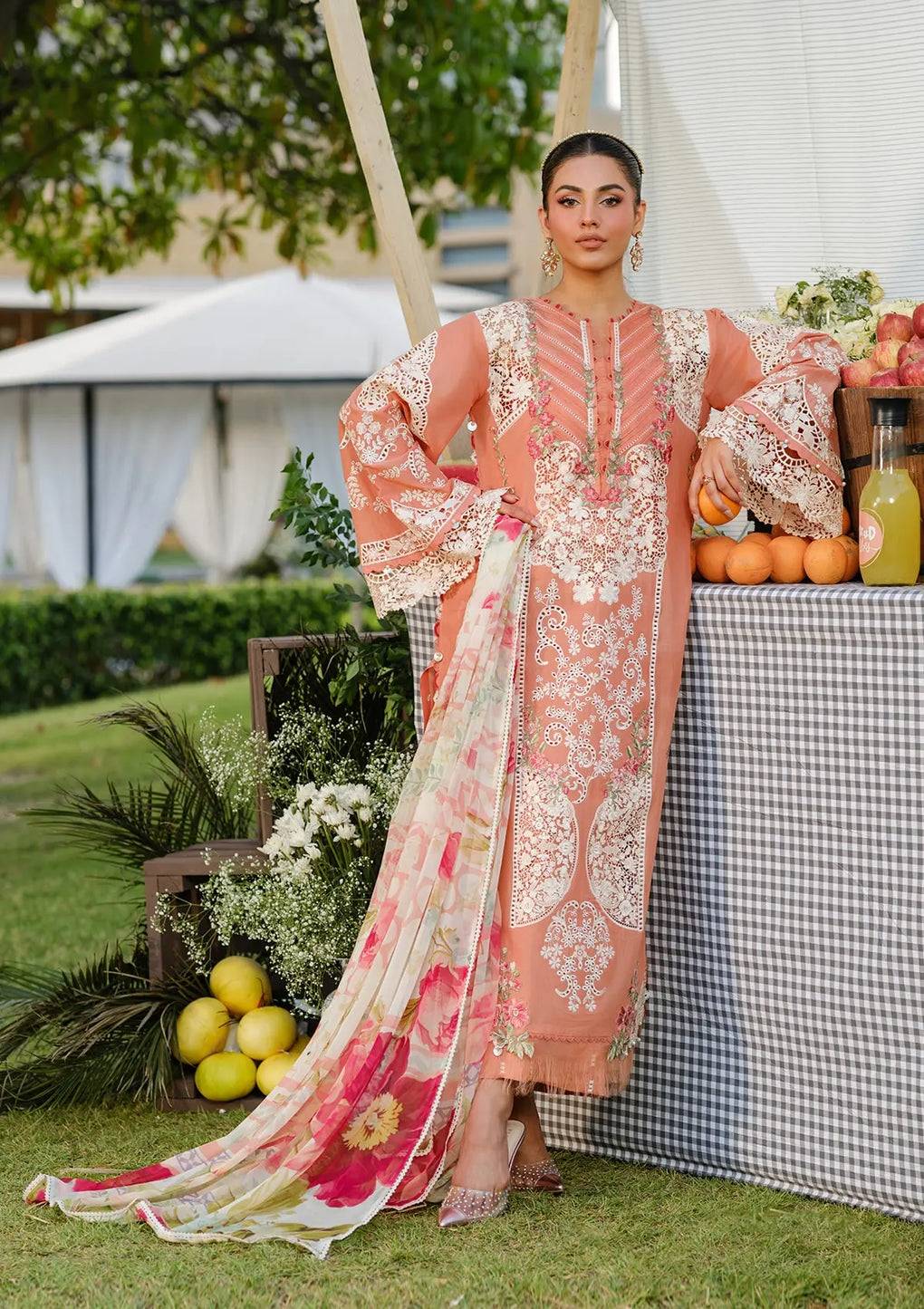 Luxury Embroidered Lawn Suit – 3 Piece (Printed Chiffon Dupatta) MB-NRP-004