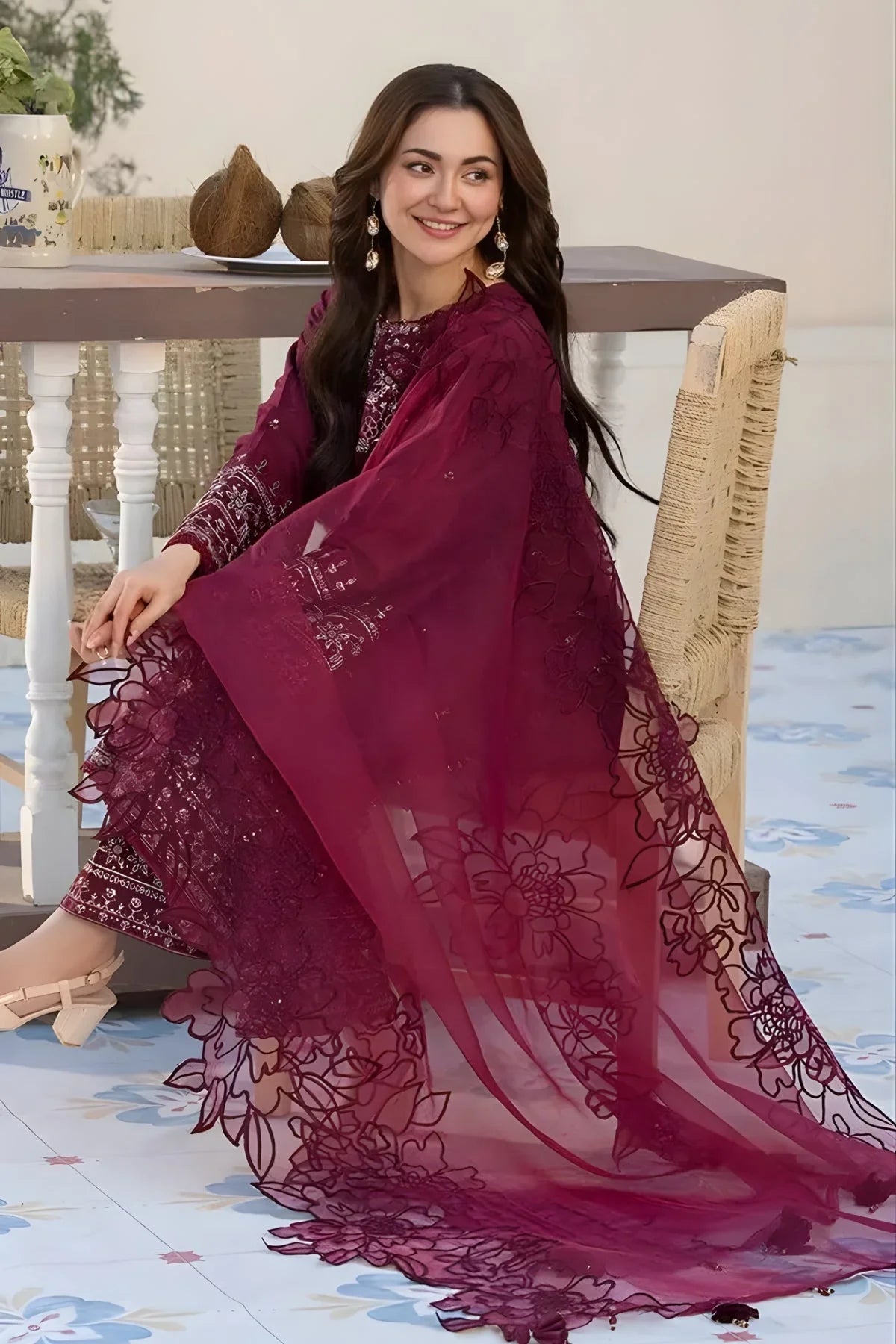 Embroidered Lawn Suit – 3 Piece (Organza Dupatta) MB-NRP-102