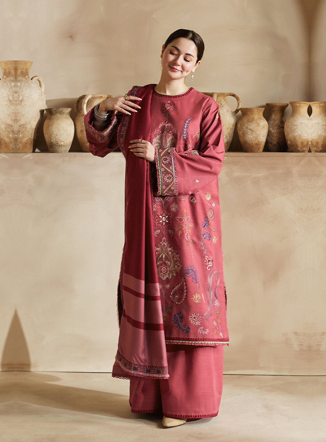Embroidered Dhanak Suit – 3 Piece MB-NRP-074