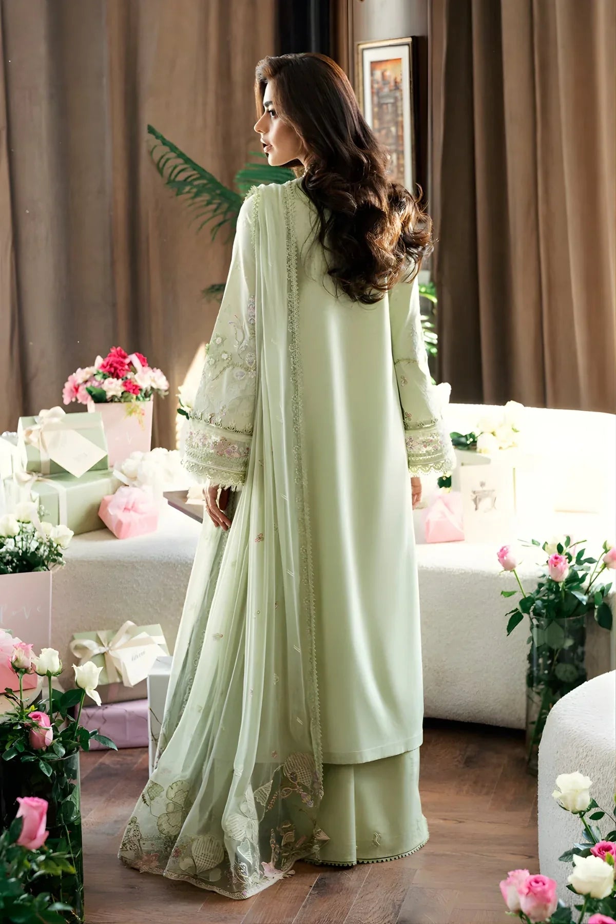 Qalamkar Embroidered Lawn Suit – 3 Piece (Chiffon Dupatta) MB-NRP-090