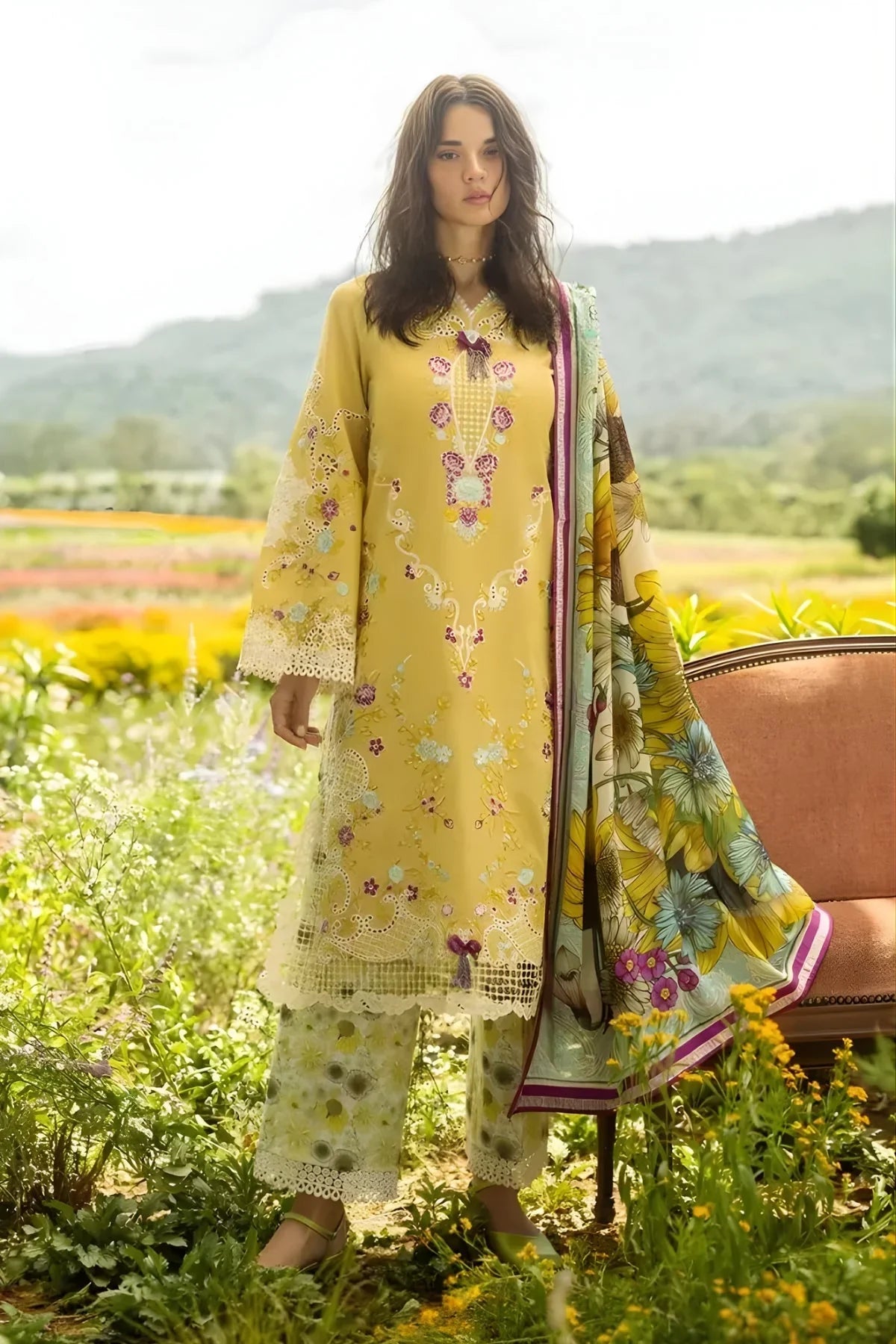 Mushq Embroidered Lawn Suit – 3 Piece (Silk Dupatta) MB-NRP-111