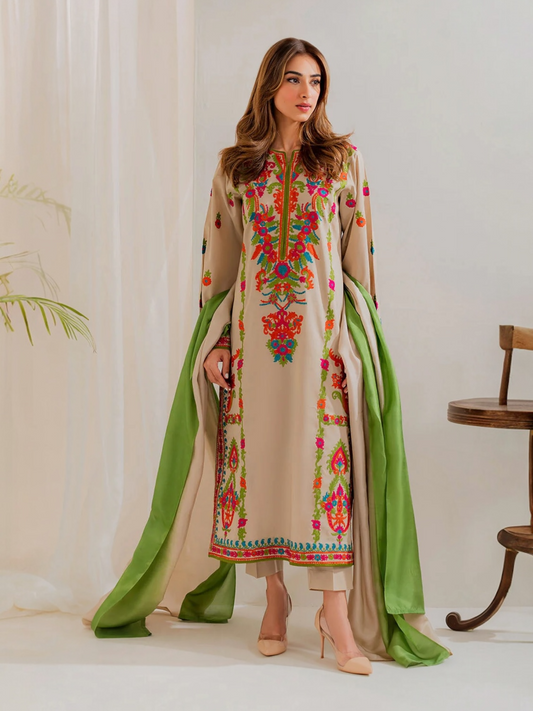 Vintage Embroidered Lawn Suit – 3 Piece (Slub Monark Ari Dupatta) MB-NRP-145