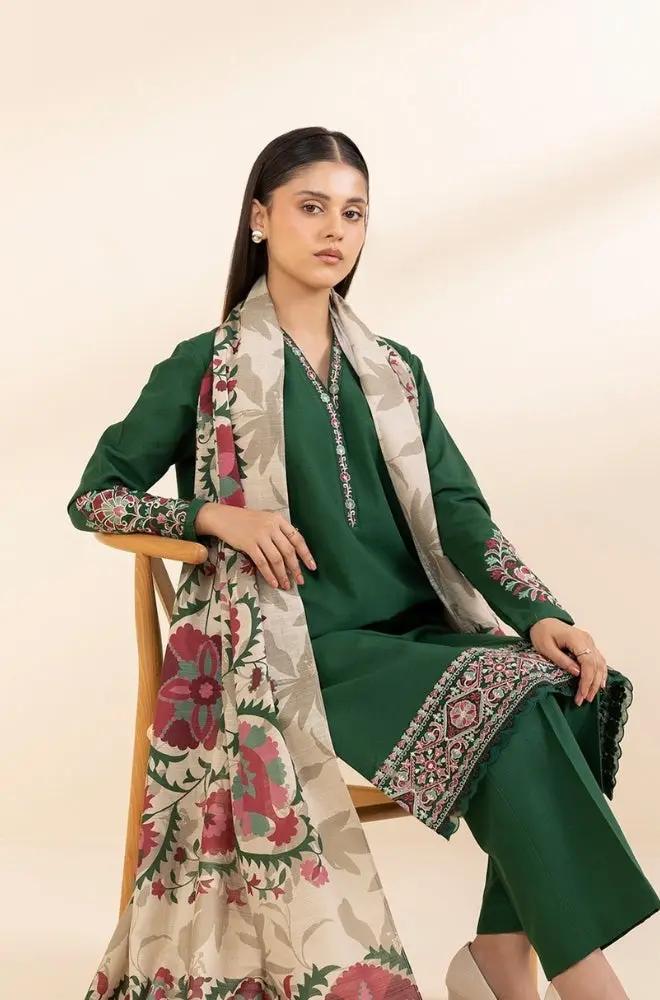 Embroidered Dhanak Suit – 3 Piece MB-NRP-077